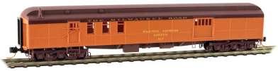 148 00 120, $30.80 Road Number: 817 (will be MILW 817 in website listings). Heavyweight Mail/Baggage Car, Milwaukee Road. Orange with maroon band at top of sides. Brown roof, underframe and trucks.