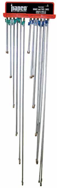 BRAKE LINE MERCHANDISERS PRÉSENTOIRS TUBULURE DE FREIN Each merchandiser includes a rugged metal rack complete with measuring gauge. Merchandisers can be hung on a wall, shelf end, or post.