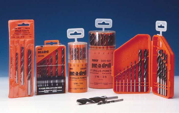 DRILL SETS JEU DE FORETS HIGH SPEED STEEL INDUSTRIAL GRADE DRILL BITS 5 SETS WILL FILL ALL YOUR DRILL BIT NEEDS! A B C E D A No. 020-907 4 Pieces /, /8, 3/, /4 H.S.S. Pic-a-drill clear vinyl pouch.