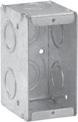 Steel Masonry Boxes MASONRY BOXES 2 1 /2" DEEP 3 3 /4" HIGH 1 /2" AND 3 /4" CONCENTRIC KOs UL LISTED TP682 KNOCKOUTS Gang Width Each Side Each End Bottom Capacity Cu.