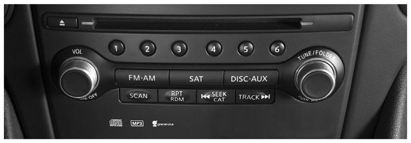04 05 06 03 02 FM/AM/SiriusXM* SATELLITE RADIO WITH CD/DVD PLAYER (if so equipped) VOL/ON OFF CONTROL KNOB Press the VOL/ON OFF control knob to turn the system on or off.