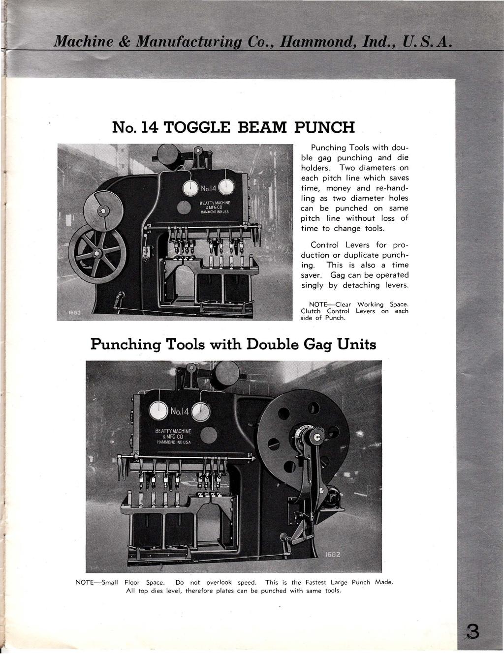 No. 14 TOGGLE BEAM PUNCH Punching Tools with double gag punching and die holders.