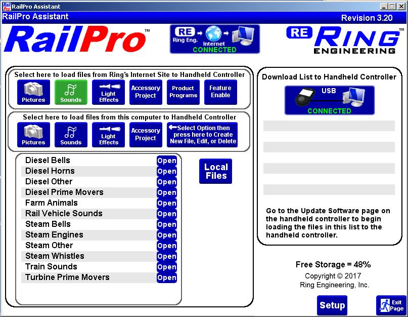 Use the RailPro Assistant Software to Change Sounds, Light Effects, Load your own Custom Sounds, Light Effects and much more.