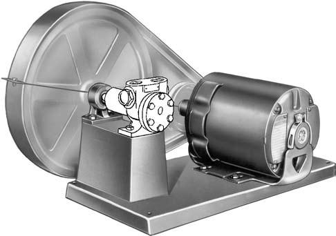 Will mount 1200 or 1800 RPM motor with slotted feet. G, H and HL sizes include pump mounted on short bracket base with a sealed, radial type ball bearing supported shaft.