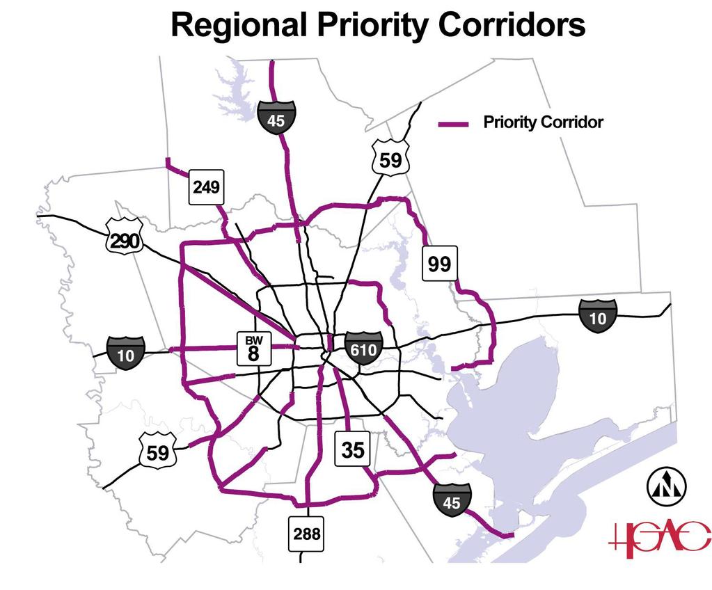 Reducing Congestion and Improving Urban Mobility Covering eight counties and 8,000 square miles in southeast Texas, the Houston-Galveston region is home to the fourth largest city in the nation and