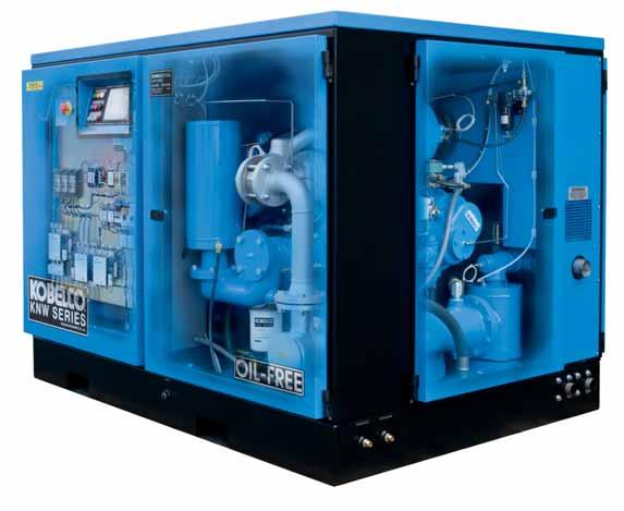 High Quality, Quiet and Energy Efficient Both compression stages The compressor air end is a The Kobelco KNW Series employ a new patented heavy-duty, two-stage assembly is designed Super Rotor
