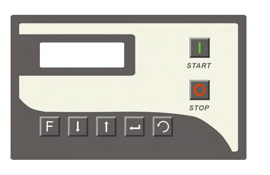 A. Controller Operating Panel LCD DISPLAY START STOP DOWN UP SET RETURN SHIFT/ENTER START Turns the compressor ON STOP Turns the compressor OFF. Compressor stops after preset idle time.