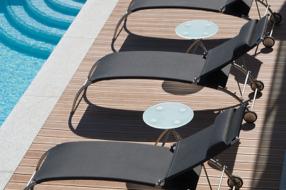 lounger adjusts to 5 positions, allowing you to sit up and read or to lie on your stomach and basque in the sun.