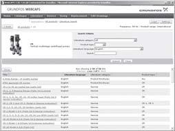 In WebCAPS, all information is divided into 6 sections: Catalog Literature Service Sizing Replacement