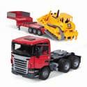 5 x 27 cm, 1.3 m high. Recommended age: from 4 years. Bruder. Scale 1:16. No. 2032293 No. 2032400 sca ni a r 560 6x4 Low loader with Caterpillar bulldozer.