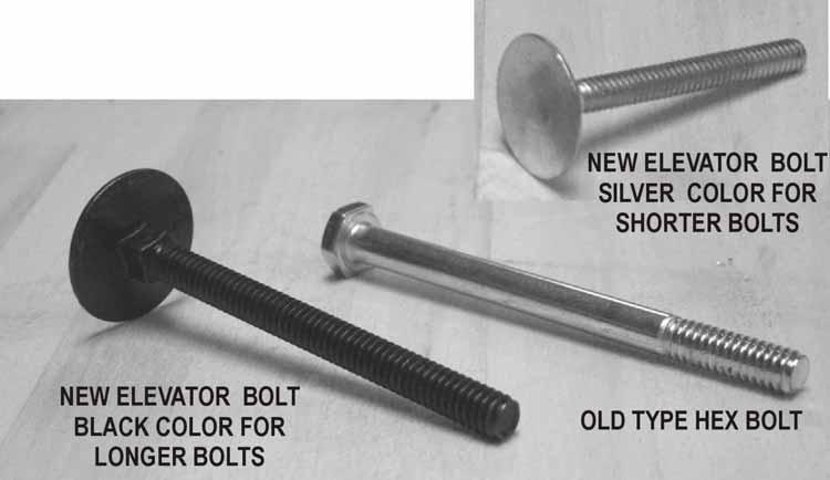 OLD HEX BOLT AND NEW ELEVATOR BOLTS FOR STOCK & SUPER STOCK CARS ALL NON-SLEEVED BOLTS MAY BE REPLACED WITH THE NEW ELEVATOR BOLTS.