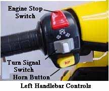 Control feature operations Horn Button The horn button is a yellow push switch, located below the turning signal lamp switch on the left-hand handlebar.