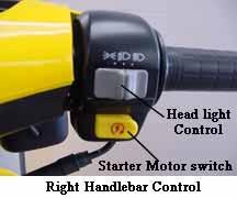 Engine Stop Switch The stop switch is a red colored rocker switch located on the left-hand handlebar. To start and run the engine, this switch must be placed in the on, O position.