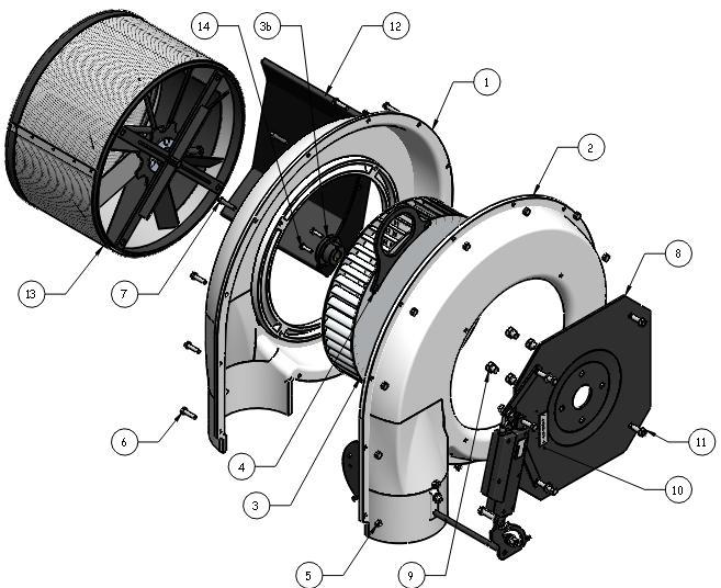 BLOWER ASSEMBLY Right Hand Combine mount Shown * Mount Impellor to fan shaft using 7/8" Browning Bushing that comes with impellor.