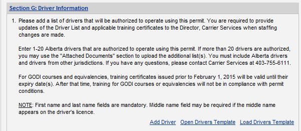 Driver Information Enter the list of drivers that will be authorized to use the permit.