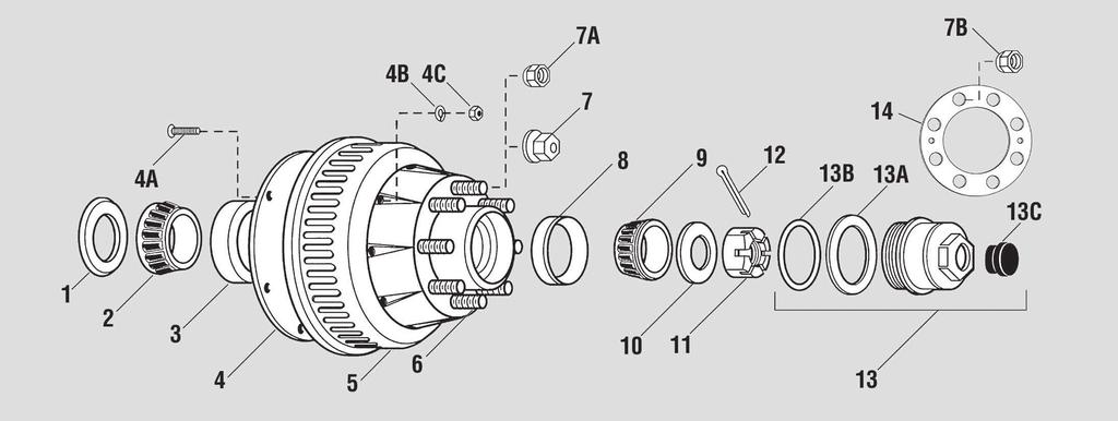 SERVICE REPLACEMENT PARTS 12 x 3-3/8 Brake Drum T-80, D-80 and H-80 8,000 lbs 42 Spindle Electric or Hydraulic Hub and Drum Assembly No. Hub Part Description Ref.