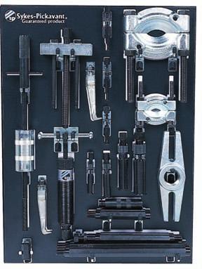COMBINATION PULLER KITS 15 Hydraulic Combination Puller Packs Using the power of the SP 1500 Series Hydraulic Ram Combination Separator & Extractor Set supplied on a wall mounted storage panel