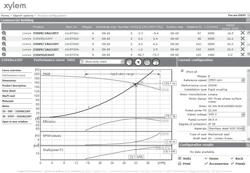 FURTHER PRODUCT SELECTION AND DOCUMENTATION TION Xylect TM The detailed output makes it easy to select the optimal pump from the given alternatives.