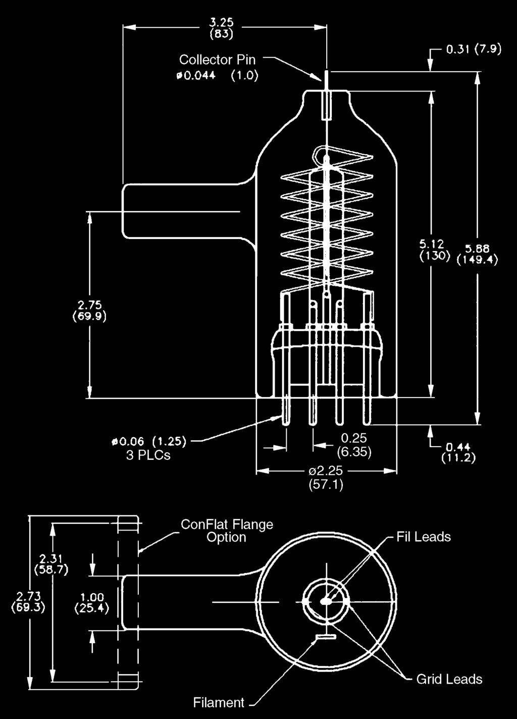 571 Series Bayard-Alpert Type Standard Range Ionization Gauge Tube Outline Drawing Inches (mm) Transducers Hot Filament B/A The 571 offers high performance and wide range (2 x 10-10 to 1 x 10-3 torr).