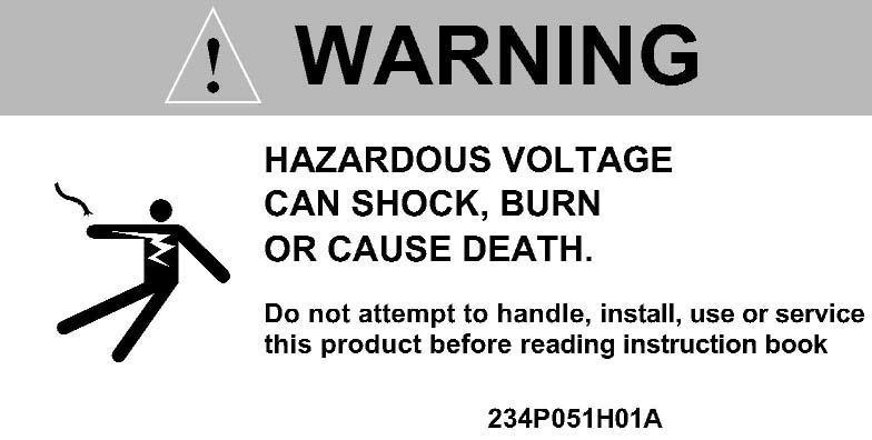 Figure 1. Hazardous Voltage Nameplate 1.0 SAFETY NOTICES Install the R-MAG circuit breaker within the design limitations as described on its nameplate and in these instructions.