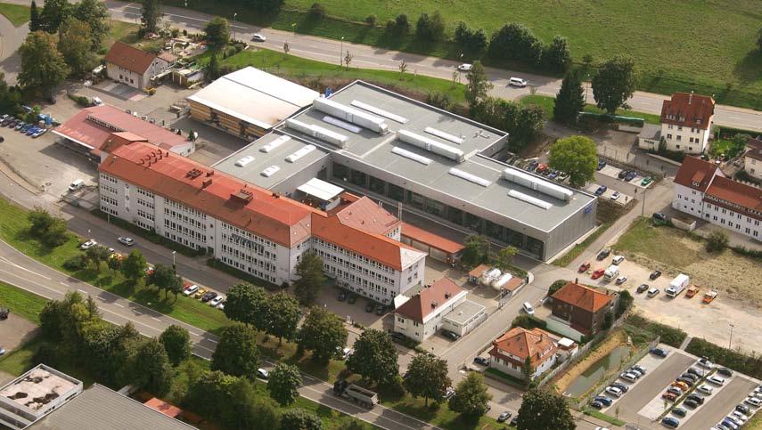 The production plant in Albstadt. In the midst of the 35.000m² wide factory is the original building constructed by the founder.