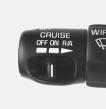 1. Move the cruise control switch to ON. 2. Get up to the speed you want. 3. Push in the SET button at the end of the turn signal lever and release it.