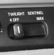 Twilight Sentinel Twilight Sentinel turns your headlamps on and off by sensing how dark it is outside. To operate this feature, slide the control to any position to vary the lamp timeout.