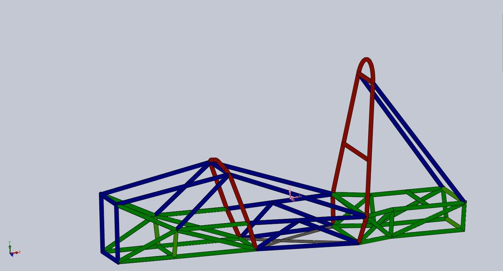 concept frame we made adjustments to the roll hoops, redesigning the hoop bends and addition additional supports shown in (Figure 9) Figure 9: final frame design featuring redesigned roll hoops with