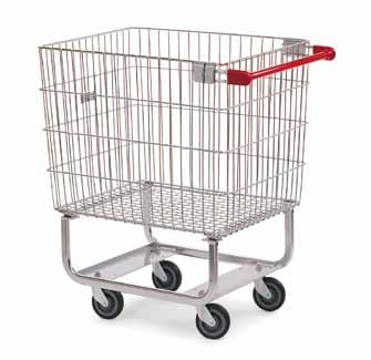 LIGHT HANDLING RAISED TROLLEY BASKET Raised base for easy access during loading. Sheathed plastic handle (except n 3). Swivel casters ø 100 or 125 mm.