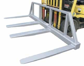 The fork spreader evenly distributes the load over its full length. This slip-on attachment is easily fitted onto the fork lift and is secured by a safety chain. Enamel paint finish.