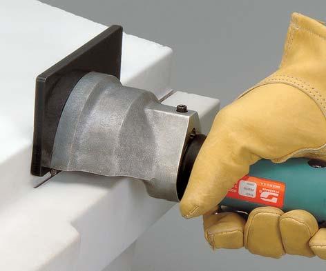 Non-marring plastic flange protects work surface while cutting. Includes 94300 Dynaswivel Air Line Connector, enhancing operator comfort and control.