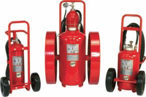 DRY CHEMICAL WHEELED FIRE EXTINGUISHERS FEATURES: Three choices in dry chemical agents are available to suit your particular fire protection needs: Monoammonium Phosphate (ABC), Sodium Bicarbonate