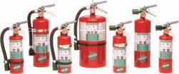 HALOTRON HAND HELD AND WHEELED STORED PRESSURE FIRE EXTINGUISHERS FEATURES: Residue-free Hydrochlorofluorocarbon gas agent pressurized with argon. Excellent replacement for Halon 1211 extinguishers.