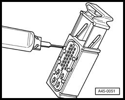 ABS system components for front axle, removing and installing (Page 45-25) - Using extractor tool from harness