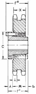 No. 60-2 3 4" Pitch All Steel Double - Type B & C Bore (inches) (inches) Weight No. Catalog Outside Rec. Length Lbs. Teeth Number Diameter Type Stock Max. Thru (Approx.) 11 D60B11H 3.