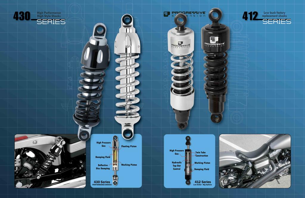 DYNA SUSPENSION *High pressure gas charged monotube for consistent damping performance *Progressive rate springs available in standard or heavy rates *Chrome covers with chrome springs or contrast