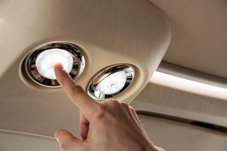 Energy-saving LED Ambient lighting Signposts in the dark The complete interior lighting throughout the motorhome features modern