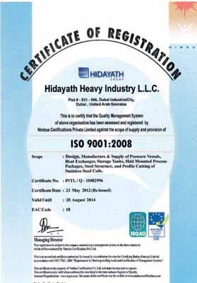 Key Projects Certification Kuwait, Titanium, Gold Cladding () Kuwait, Heavy Fabrication () Bahrain,