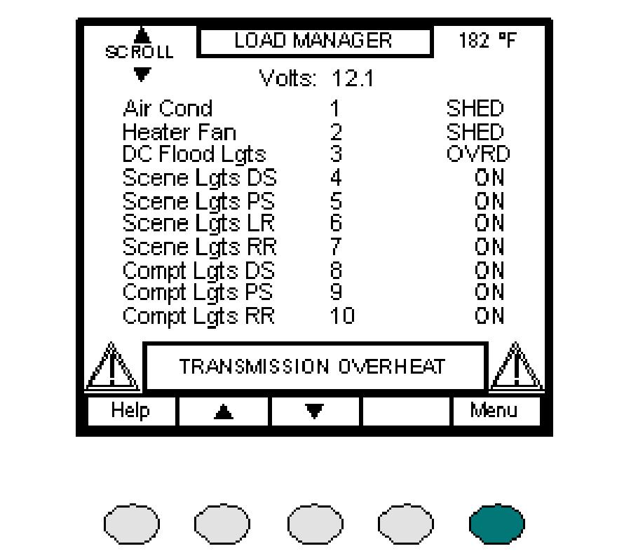 circuitry. This screen displays automatically when the DO NOT MOVE TRUCK warning message is active. Pressing any of the soft buttons on the right will cause that screen to appear.