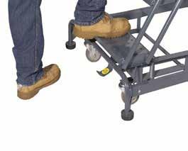 the climbing position Available in 59 Ladder Slope or 50 Stairway Slope 14 deep top step standard 21 and 28 available Durable: manufactured with 1 OD tubing Built to OSHA and ANSI standards CAL OSHA