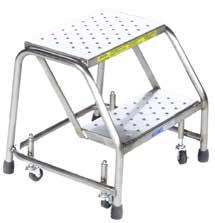 standard Deeper top steps available on all models Bead blasted for uniform finish Casters for lock step ladders are stainless steel Spring Loaded casters are stainless and springs are carbon steel