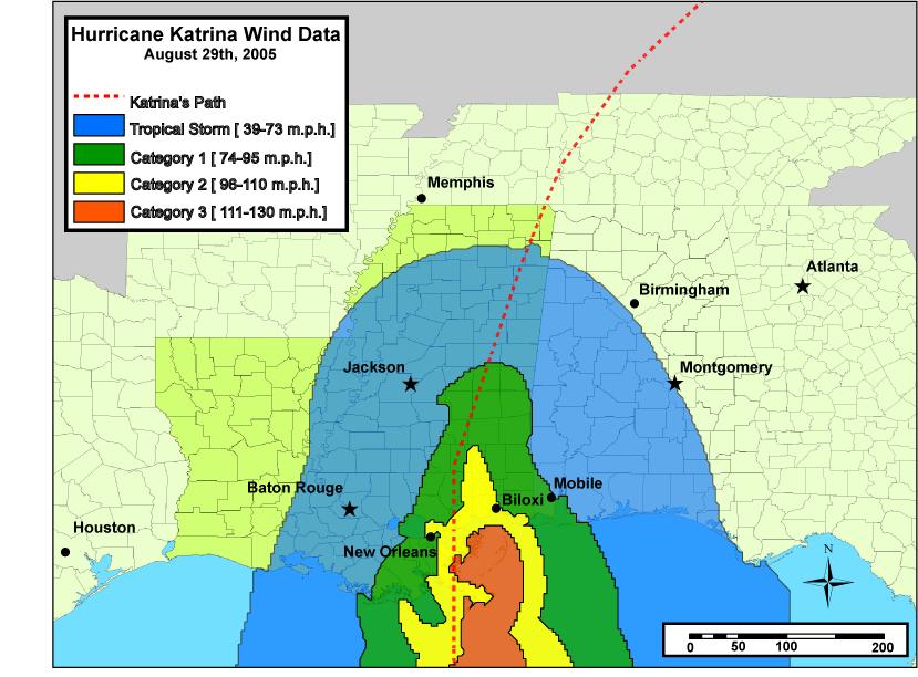 101 Figure 3.46 Hurricane Katrina hit regions.