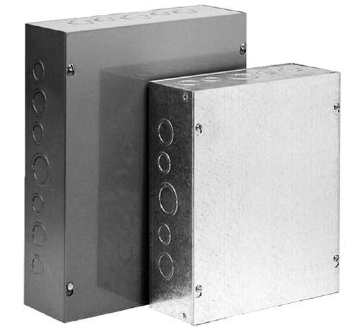 Screw Cover Type 1 Pull Boxes Type 1 Boxes and A90P1 Optional flush-mounted door frame available Optional flush covers are designed to mount on enclosures for flush installations Construction 16, 14,