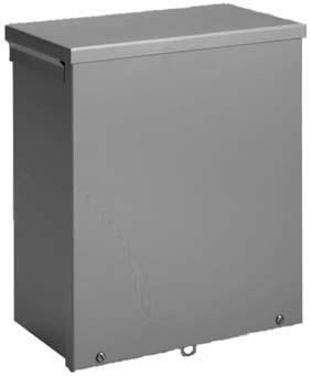 Screw Cover Type 3R Type 3R Boxes and A90S3 Construction 16, 14, or 12 gauge galvanized steel Embossed mounting holes on back of enclosure Knockouts in bottom of 16 and 14 gauge enclosures Provision