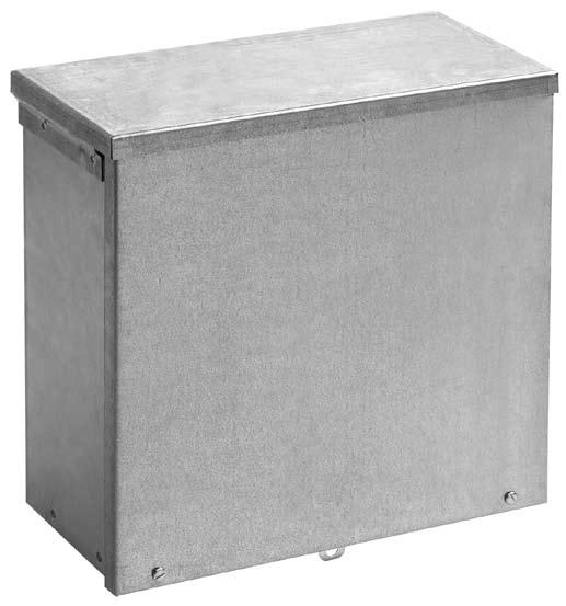 Galvanized Screw Cover Type 3R Type 3R Boxes and A90G3 Features Drip-shield top and seam-free sides, front, and back Slip-on removable cover fastened with plated steel screws along bottom edge Door