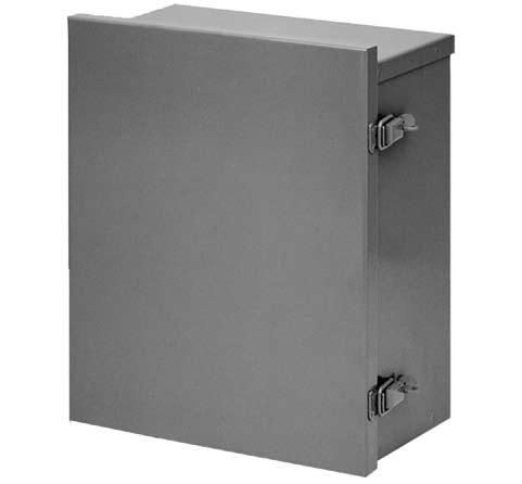 Hinged Cover Lift-Off Type 3R Type 3R Boxes and A3LO Construction 16 or 14 gauge galvanized steel 16 gauge cover fastened securely with draw pull catch Provisions for padlocking on each draw pull