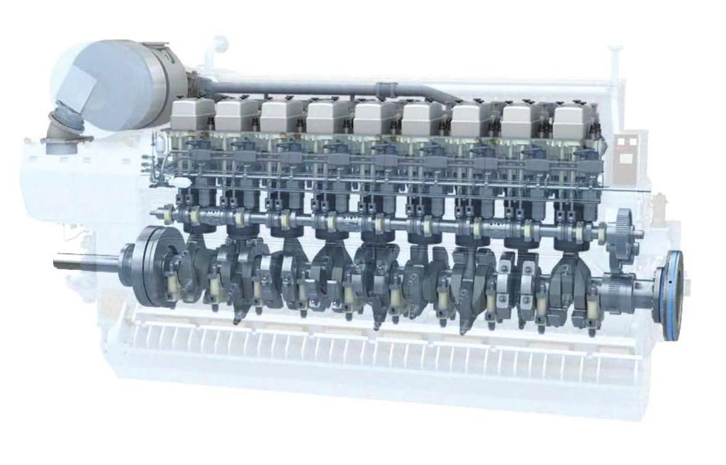 2 5 CYLINDER HEAD Bore cooled design with heavy duty flame deck for good control of mechanical and thermal stresses Designed and tested for up to 220 bar firing pressure Six bolts for good load