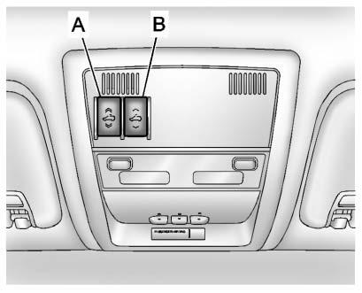 Detach the sun visor from the center mount to pivot to the side window, or to extend along the rod, if available. A. Open or Close B.
