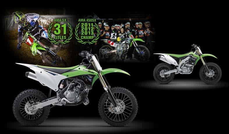 CONCEPT AND ADVANTAGES KX DNA Same DNA as larger KX models KX450F Sharp factory looks: strong resemblance to KX450F/250F