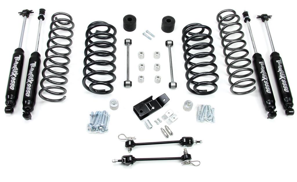 Kit #1241350 (w/ Shocks) Kit #1141350 (w/o Shocks) 6 Boxes Received Spring Box Springs 2 Front; 2 Rear Rear Sway Bar Links 2 Transfer Case Drop Kit 1 Kit; 6 Spacers Front Quick Disconnect Links 1 Box